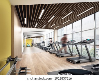 3d Rendering Gym Room Interior Wooden Floor And Fitness 