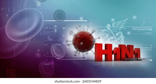 3d rendering H1N1 Flu virus
