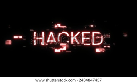 3D rendering hacked text with screen effects of technological failures. Spectacular screen glitch with various kinds of interference