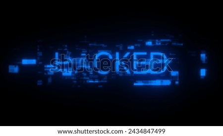 3D rendering hacked text with screen effects of technological failures. Spectacular screen glitch with various kinds of interference