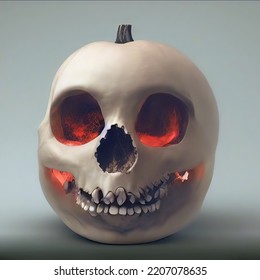 3d rendering of Halloween jack-o-lantern pumpkin resembling human skull on gray background - Powered by Shutterstock