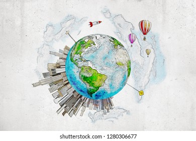 3d Rendering Hand Drawn Colored Earth Stock Illustration 1280306677