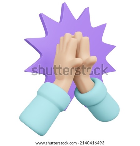 3D Rendering of hand hi five isolate on white background. 3D Render illustration cartoon style.