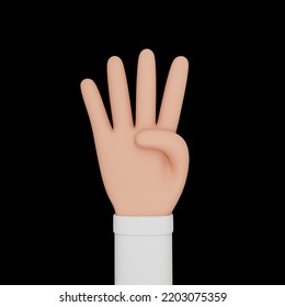 3d Rendering Of Hand With Raised Index, Middle, Ring And Pinky Fingers, Indicating Number 4, With Transparent Background.