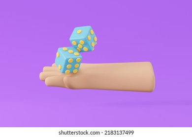 3D Rendering Of Hand Rolling Dice Symbol On Background. 3d Render Illustration Cartoon Style.