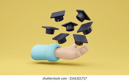 3D Rendering of hand throwing graduation hat concept of school graduate. 3D Render illustration. - Powered by Shutterstock