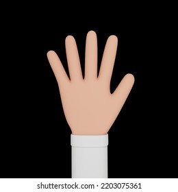 3d Rendering Of Hand With Thumb, Index, Middle, Ring And Pinky Fingers Raised, Indicating Number 5 Or Signaling 