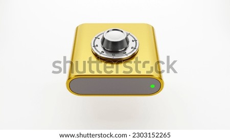 3d rendering of hard drive and combination lock, data protection concept