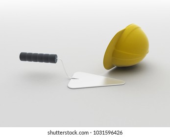 3d rendering hard hat with trowel