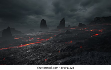 3D Rendering Of A Harsh Lava Environment.