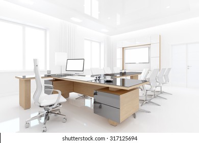 3D rendering of Head office is designed in a simple style. Bright and spacious room has no extra parts.