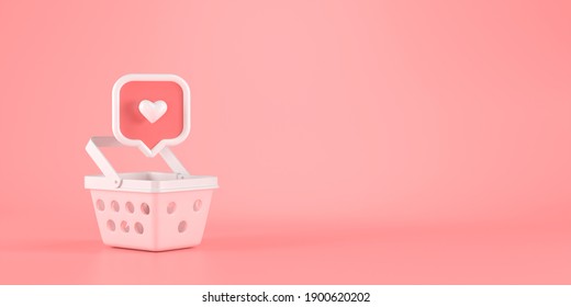 3d Rendering Of Heart Message Icon And Basket.
