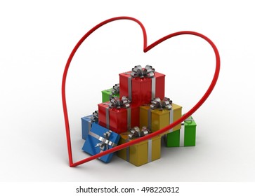 3d rendering of  Heart sign with gift box