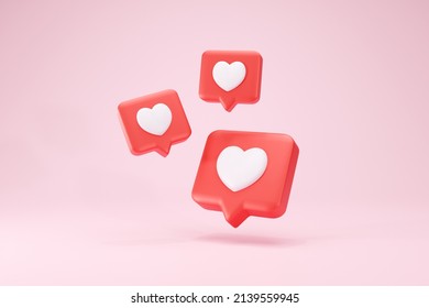 3D Rendering Heart Textbox Heart Icon Love Social Media Icon Red Three Pieces