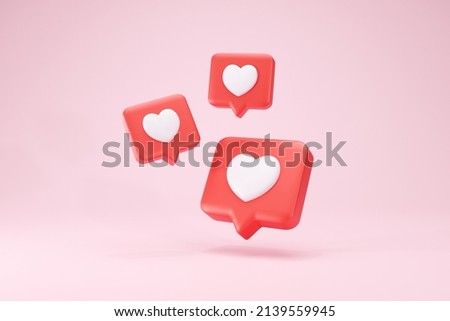 3D rendering Heart Textbox Heart icon Love Social Media Icon Red Three pieces