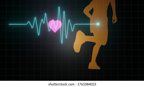 3D Rendering heartbeat electrocardiogram and running man