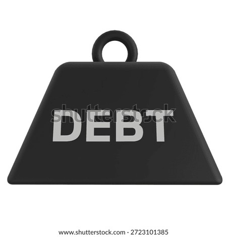 3D rendering of a heavy black weight labeled DEBT. Conceptual visual for financial burden, economic crisis, credit loan pressure, and bankruptcy
