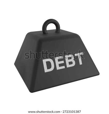 3D rendering of a heavy black weight labeled DEBT. Conceptual visual for financial burden, economic crisis, credit loan pressure, and bankruptcy