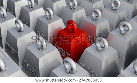 3D rendering of heavy industrial weights, symbolizing the concept of financial burden, as a literal metaphor for "the weight of debt."