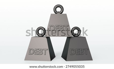 3D rendering of heavy industrial weights, symbolizing the concept of financial burden, as a literal metaphor for "the weight of debt."
