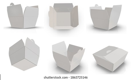 3D rendering - High resolution image white custom food box template isolated on white background, high quality details of cardboard