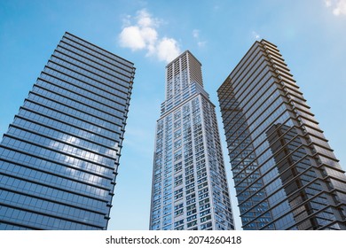 3d rendering high rise building exterior with blue sky