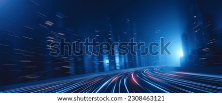 3D Rendering of highway in city. High speed motion blur. Concept of leading in business, Hi tech products background, artificial intelligence, hyper loop, virtual reality, high speed network.  Foto stock © 
