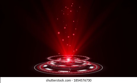 3D rendering: Hologram rounded HUD design animation. Digital technology concept in red colors. Radial graph visualization. Hi-tech panel. Futuristic interface. Modern display. Virtual data.