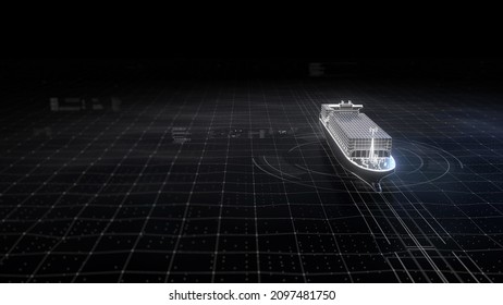 3D Rendering Holographic Ocean Freight.Technology Holographic Style Logistics Transportation Background.PPT,banner,poster Background Illustration