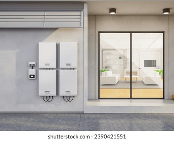 3d rendering home garage with ev charger and energy storage system