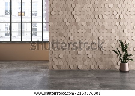 3D rendering of home interior without furniture. Tile wall.3D Rendering
