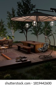 3D Rendering Of A Home Theater At Night Outside