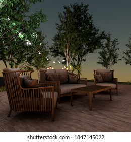 3D Rendering Of A Home Theater At Night Outside