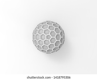 3d Rendering Of A Honeycomb Sphere Dome Isolated In White Studio Background.