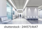 3D rendering of a hospital interior with lots of copy space. People in the image are not real persons just 3D characters, so no model realease is needed