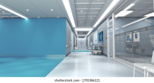3D rendering of a hospital interior with lots of copy space