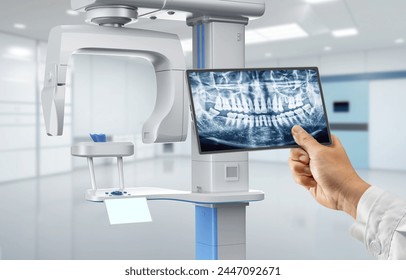 3d rendering hospital room with dentist analyze digital x-ray film from scanner machine - Powered by Shutterstock