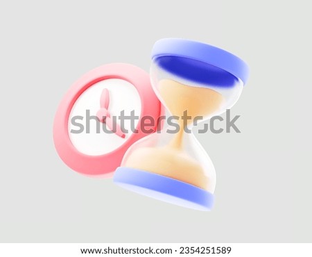 3d rendering of hourglass with time countdown icon on isolated white background. Design assets of business or finance, time and deadline concept.
