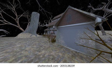 3D rendering of the house in the forest