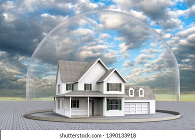 3D Rendering Of A House Inside A Dome