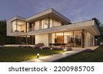 3d rendering of a house with a light facade. House in white marble. Modern architecture