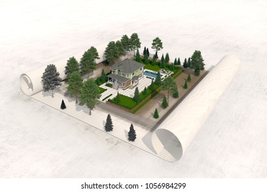 3d rendering house project embodied on paper.