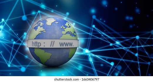 3d rendering https WWW sign on globe