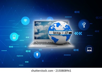 3d Rendering Https WWW Sign On Globe And Laptop