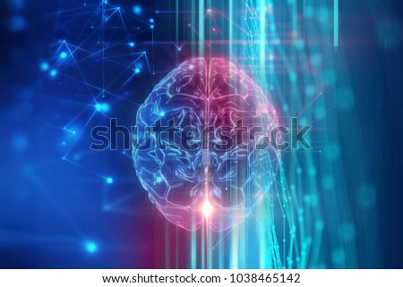 3d rendering of human  brain on technology background  represent artificial intelligence and cyber space concept