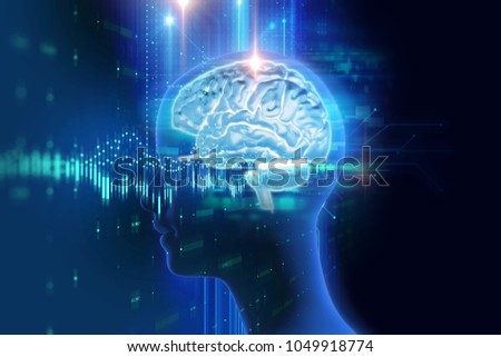3d rendering of human  brain on technology background  represent artificial intelligence and cyber space concept