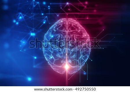 3d rendering of human  brain on technology background  represent artificial intelligence and cyber space concept