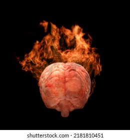 3D Rendering of a Human Brain's Burning on Fire with Hot Flame