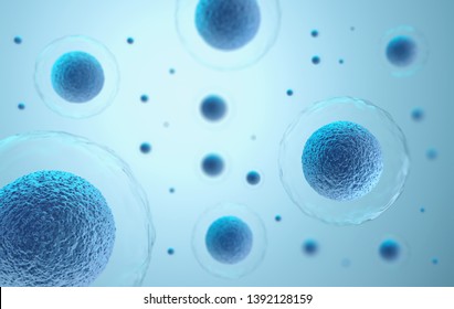 3d Rendering Of Human Cells In A Blue Background.