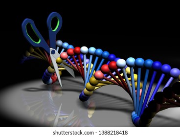3D rendering of human DNA on a dark background and white light.